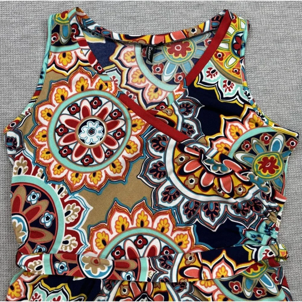 Zattcas Womens Size L Multicolor Mandala Print Sleeveless Belted Maxi Dress Boho - Picture 2 of 12
